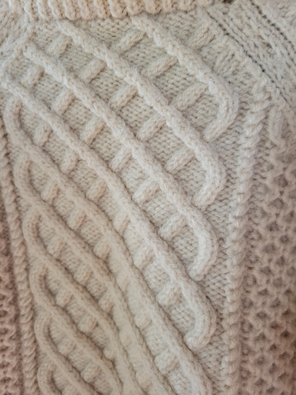 Vintage Wool Cable Knit Turtleneck Sweater Fisherman Cream S • M - Picture 3 of 5